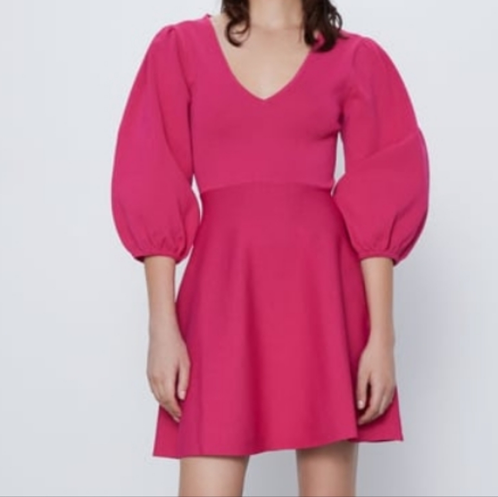 Zara Fuchsia Puff Sleeve Dress